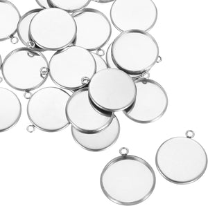Round Pendant Blank Tray, 20Pcs 16mm - Stainless Steel Cabochons Setting Blank Base for DIY Crafting and Jewelry Making (Silver)