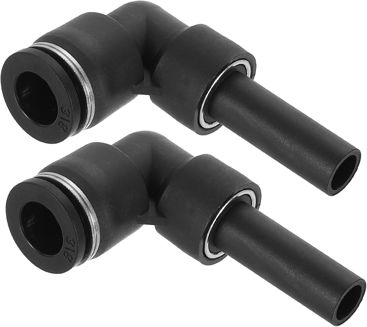 2Pcs Push to Connect Tube Fitting, 3/8" Tube OD x 3/8" Stem OD Elbow Fitting with Plug-In Stem for Hydraulic and Pneumatic Systems