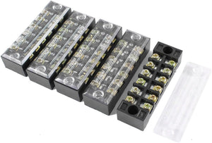 5 Pcs 600V 15A 6 Positions 2 Rows Barrier Screw Terminal Block Strip w Cover