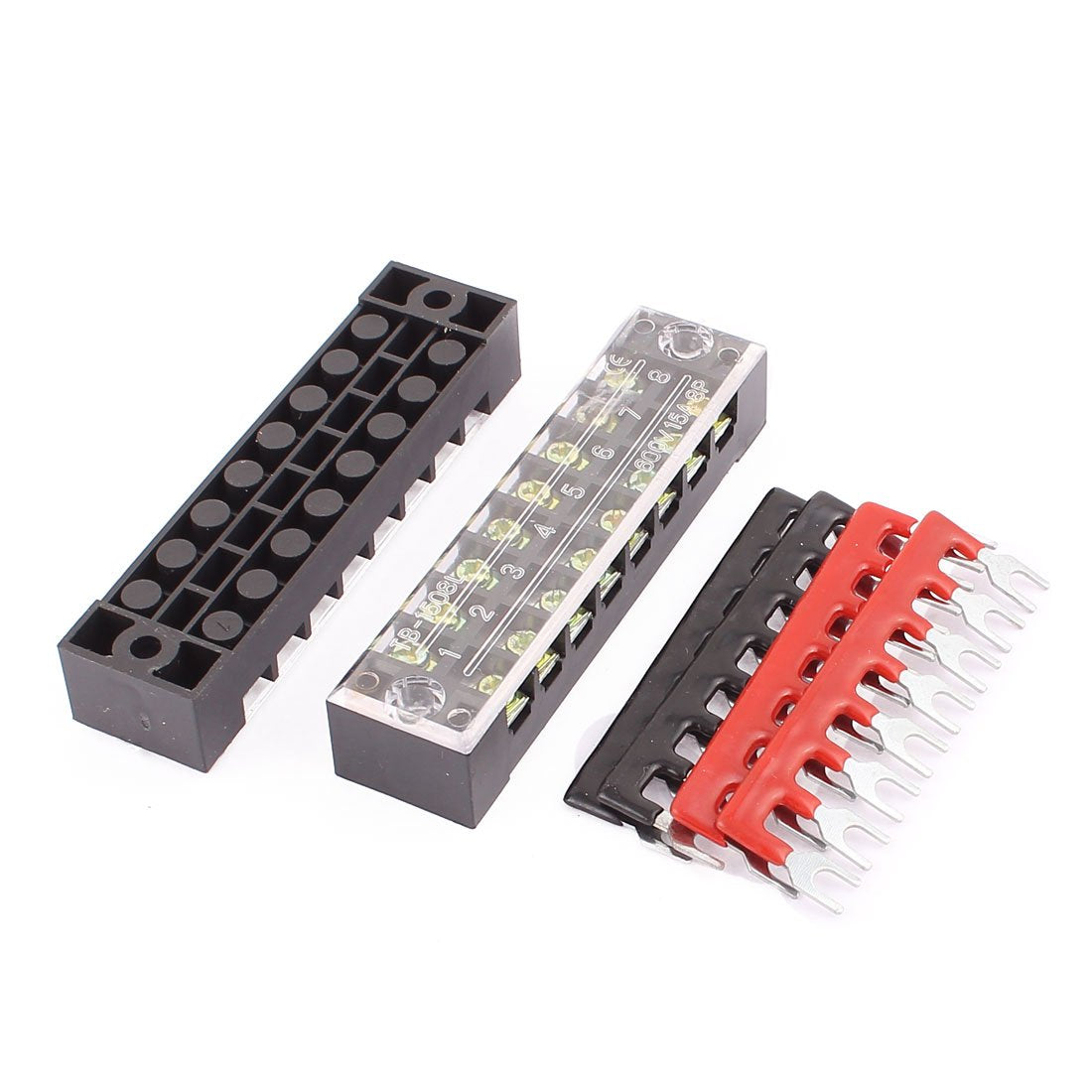 2 Pcs 600V 15A 8P Dual Row Barrier Terminal Block Wire Connector Bar + 4 X Terminal Stripes