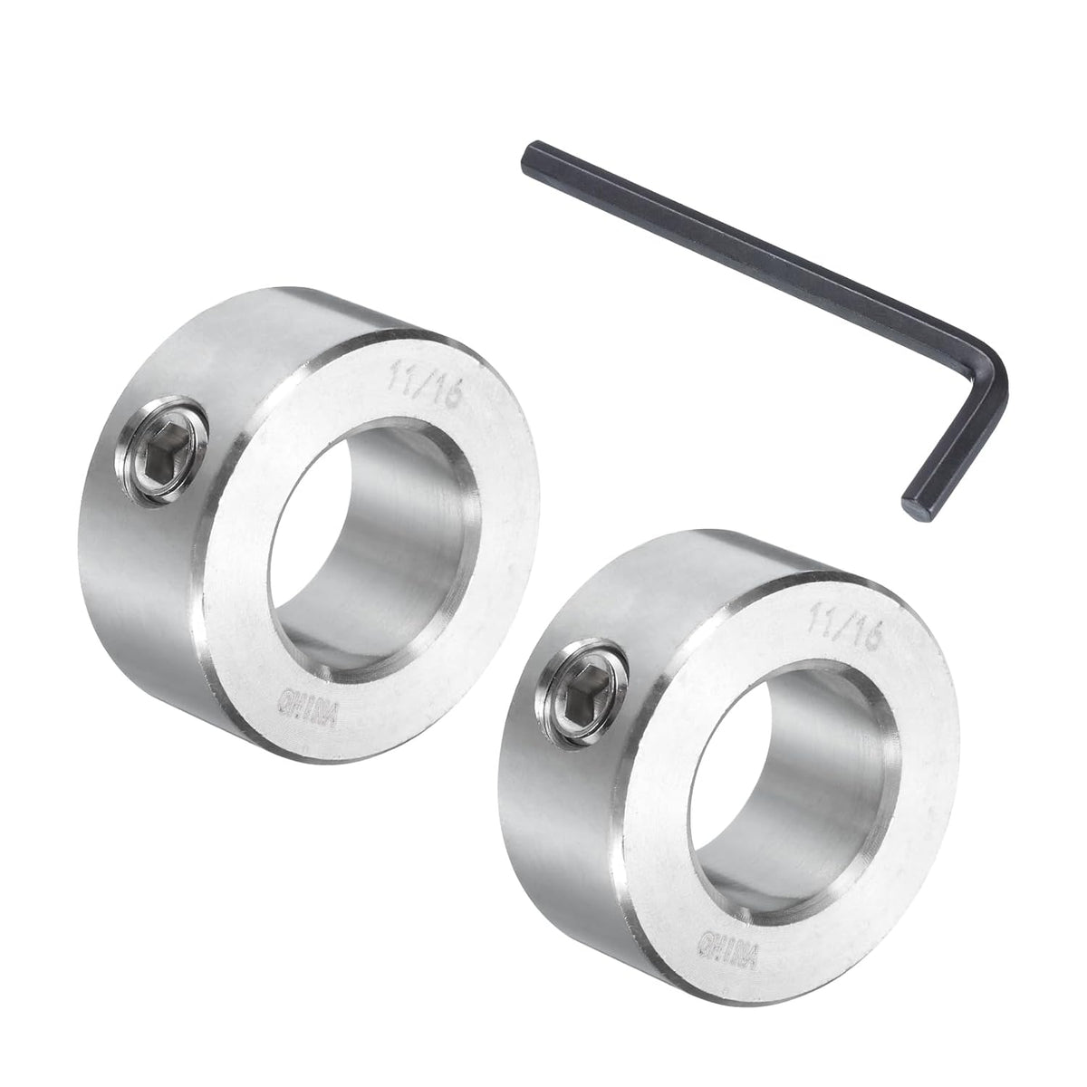 2 Pcs Set Screw Shaft Collar 11/16"Bore, 304 Stainless Steel Shaft Collars, 1-1/4"OD, 9/16"Thickness, Axle Collar Clamp with a Hex Wrench