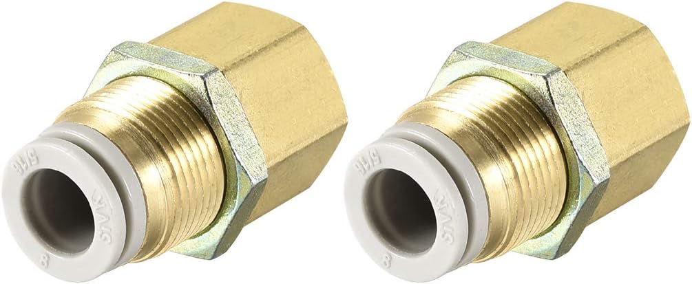 8mm Tube to 1/4PT Female Thread Bulkhead Push to Connect Fitting Copper 2Pcs