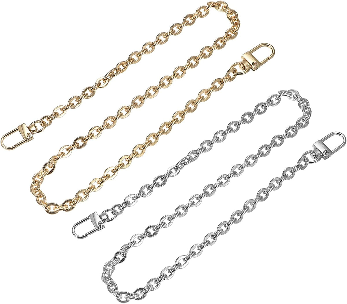 Purse Chain Strap, 4Pcs 24"x0.28" Iron Flat Chain Strap Handbag Chains Shoulder Cross Body Replacement Strap(Silver+Gold)