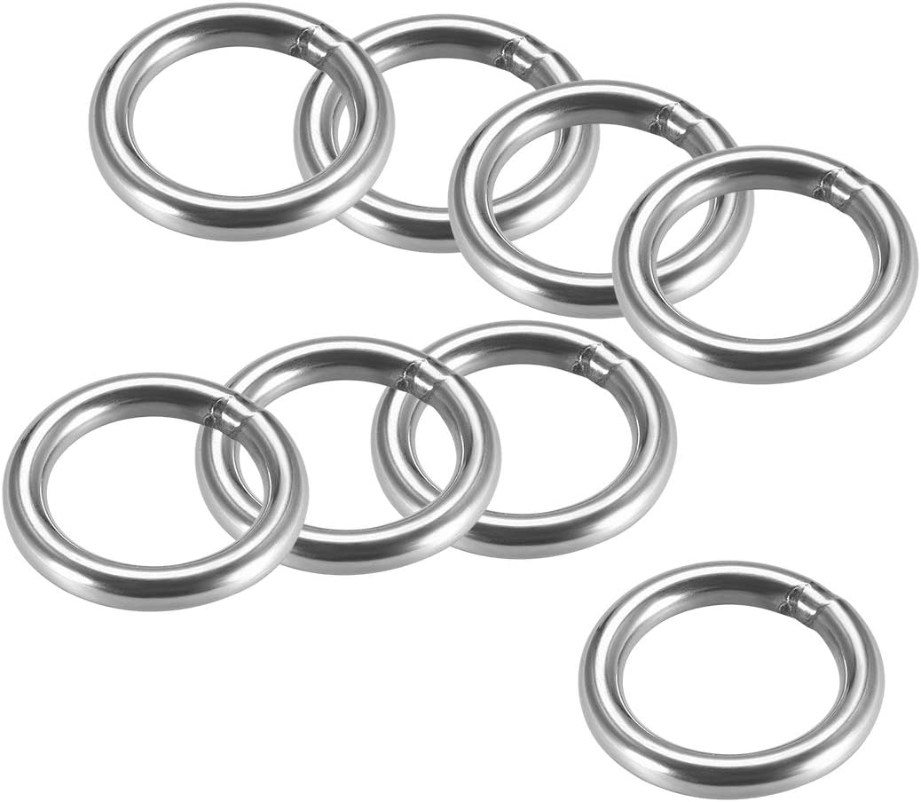 201 Stainless Steel O Ring 40mm(1.57") Outer Diameter 6mm Thickness Strapping Welded Round Rings 8pcs
