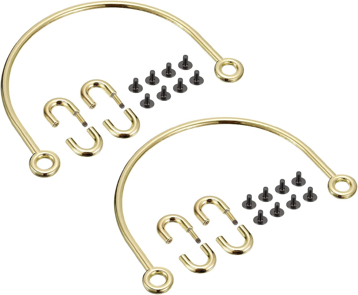 Semicircle Handbag Handle Frame, 2Pcs 6.3" Metal Purse Handles Clutch Bag Handles Replacement for Purse Making DIY, Gold