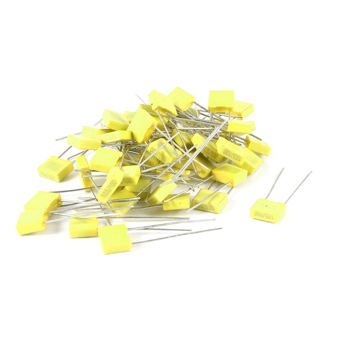 50 Pcs 100V 0.01uF 10NF Radial Lead Film Correction Capacitors Yellow