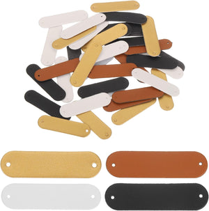 40 Pcs Handmade Leather Labels, PU Leather Handmade Tags Button with Hole Embossed Tag for Embellishment DIY Sewing Crafts, 45x12mm, 4 Colors