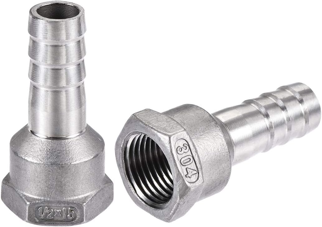 304 Stainless Steel Hose Barb Fitting Coupler, 15mm Barb x G1/2 Female Thread Pipe Adapter