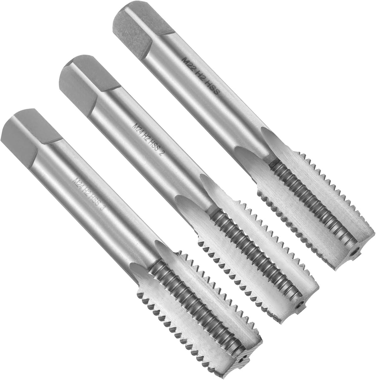 3pcs Hand Tap Set, M24 x 3 Taper/Plug/Bottom Metric Thread Screw Taps, High Speed Steel Hand Threading Tapping Tool Kit