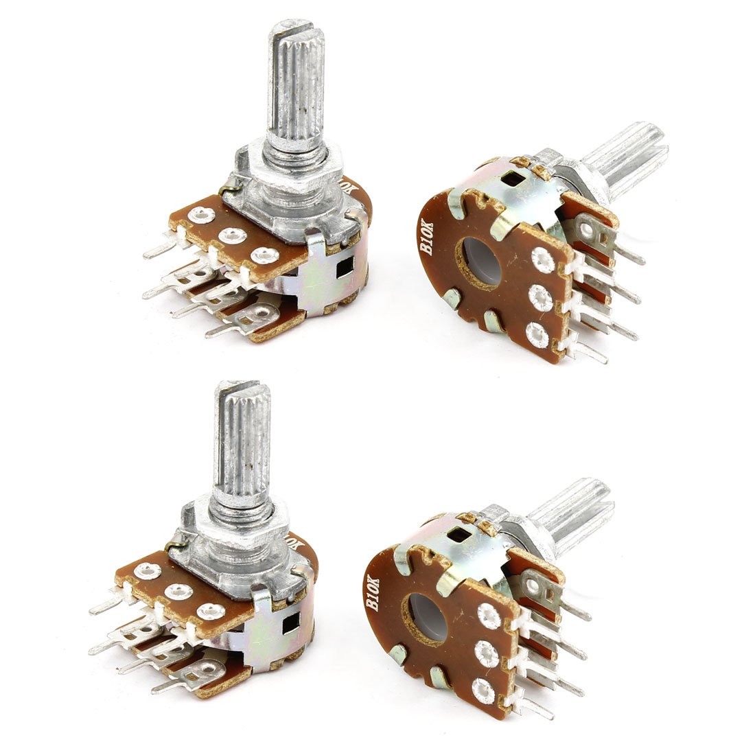 a14062000ux0332 4 Piece 10K Ohm B10K 6 Pin Single Linear Taper Rotary Potentiometer, 0.67" Width, 0.98" Length