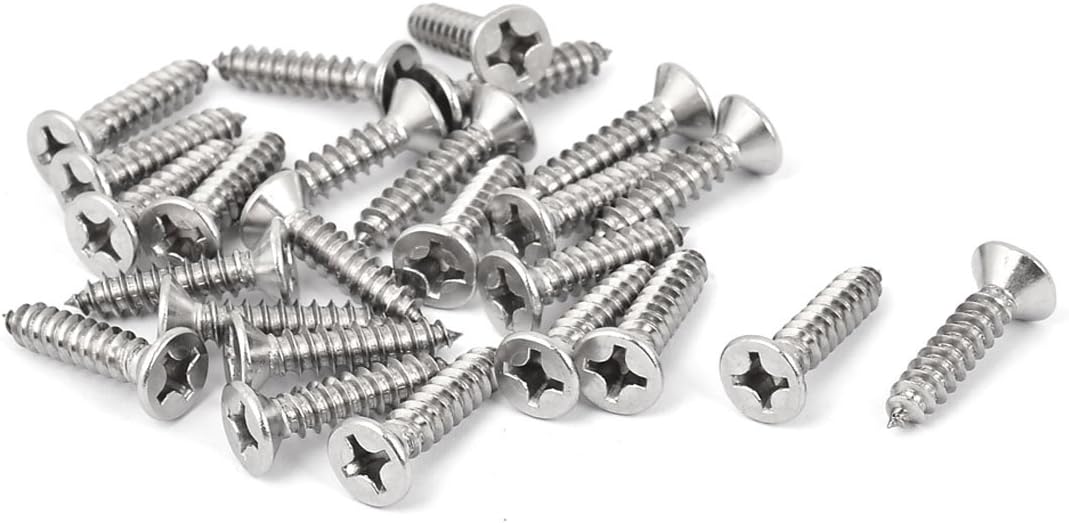 M5.5 x 25mm Phillips Flat Head Self Tapping Screw Silver Tone 25 Pcs