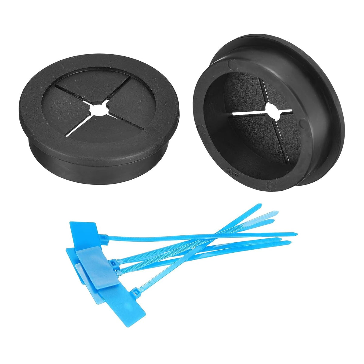 2Pcs Cable Cord Grommet, 1-9/16"(40mm) Rubber Desk Grommets Wire Pass Through Hole Cover with Marked Cable Ties for Home Office Cable Wire Protection, Black