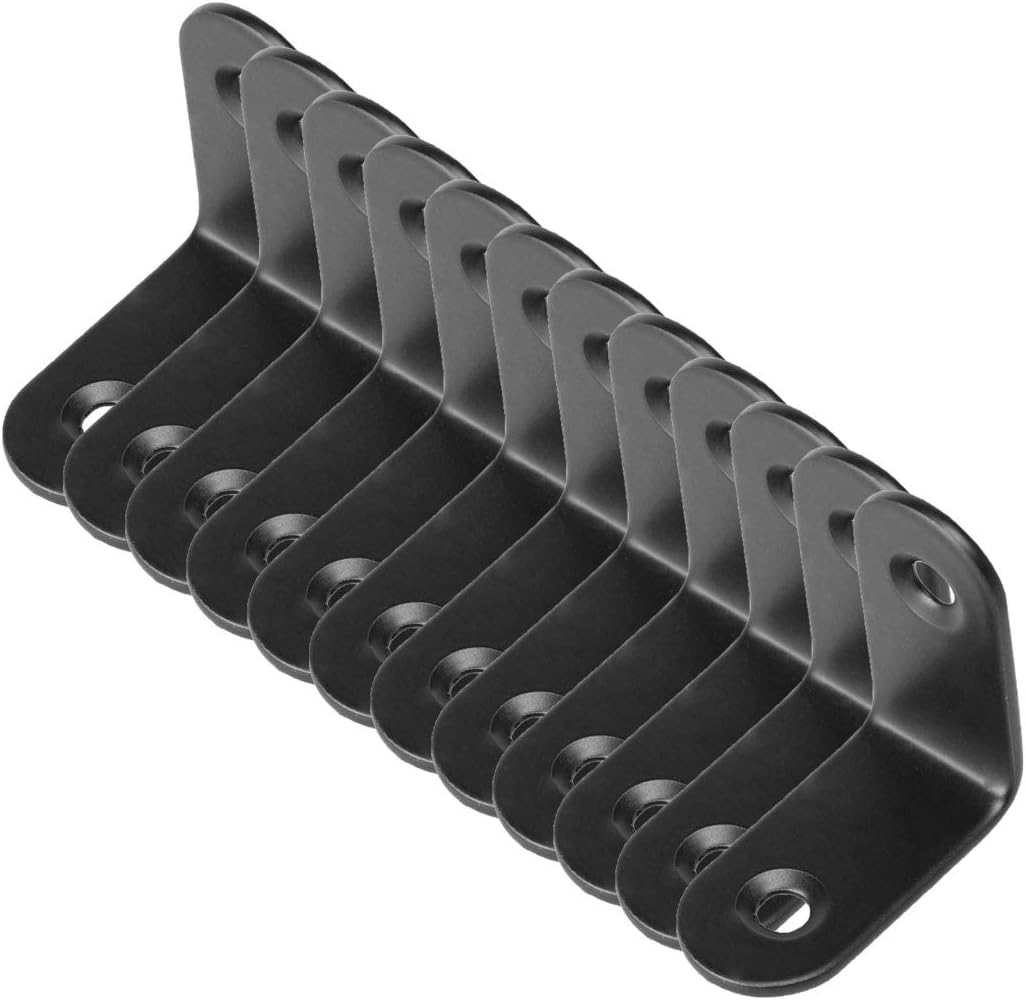12pcs Angle Bracket Metal 27x27mm Corner Brace Fasten Right Angle Brackets Corner Support with Screws for Shelves Black