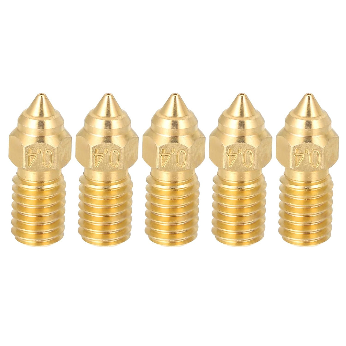 5 Pcs 0.4mm Brass Nozzles, M6 Thread High-Speed 3D Printer Nozzle Accessories High Temperature Pointed Wear Resistant for Hotend 3D Printers Extruder Hotend Replacement Tip