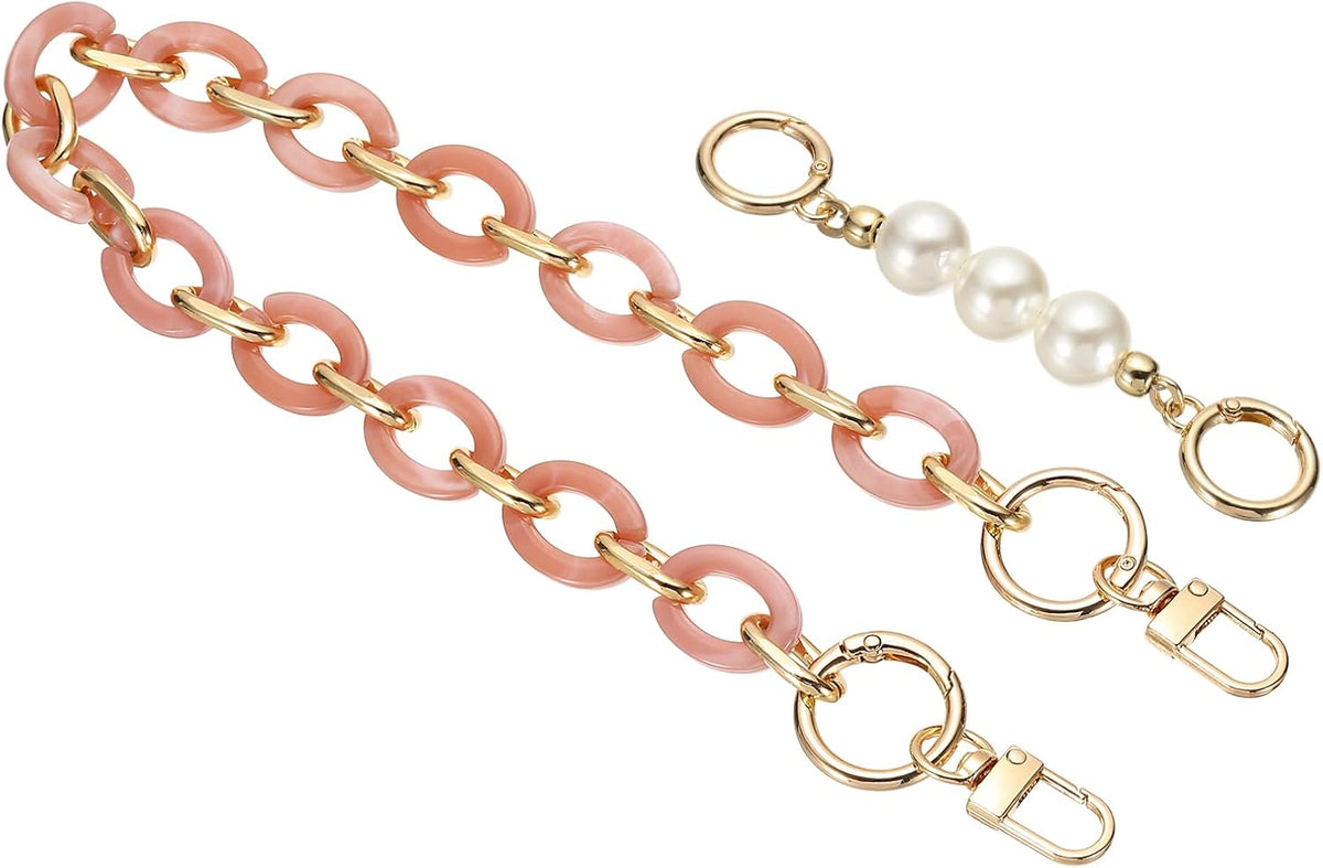 24" Acrylic Chain Strap, Handle Purse Pearl Extension Decorative Strap, Women Bag Charm Replacement for Handbags, Wallet, Crossbody Shoulder Bags, Coral