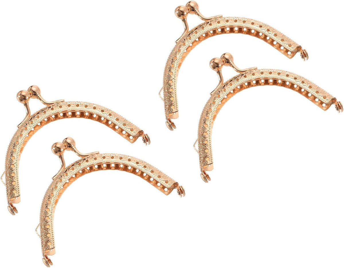 4Pcs Metal Purse Frame, 3.35" Kiss Lock Clasp Frame Retro Arch Embossed Clutch Frame for Coin Purse Handbag Making DIY Craft, Light Gold