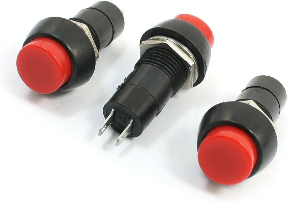 250VAC 3A Panel Mount Red Head Latching SPST 2 Pin Push Button Switch x3