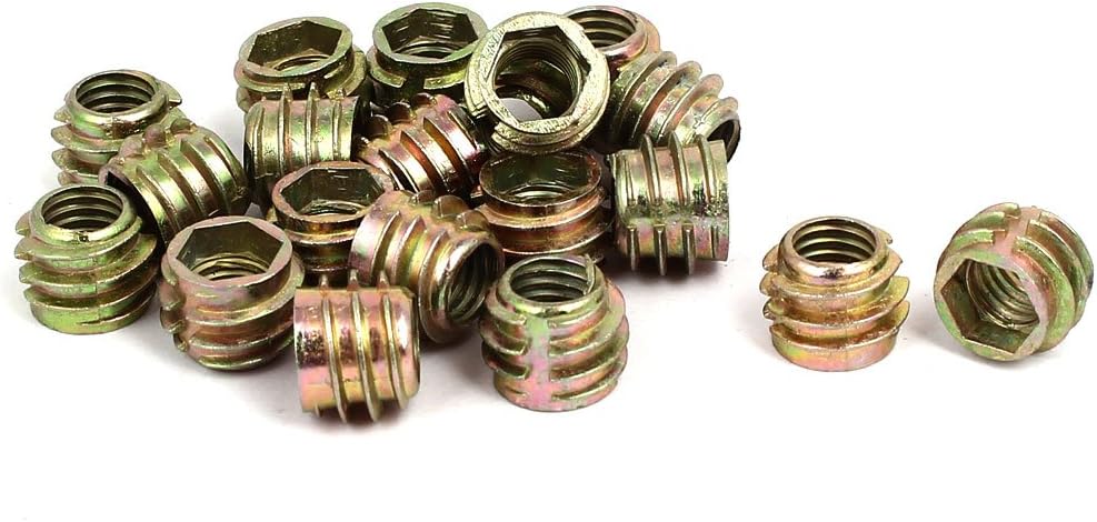 M8x10mm Hex Socket Threaded Insert Nuts Bronze Tone 20pcs for Wood Furniture