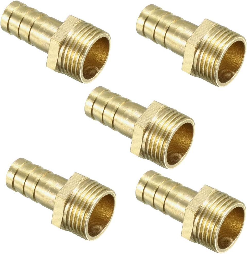 Brass Barb Hose Fitting Connector Adapter 10mm Barbed x G3/8 Male Pipe 5pcs