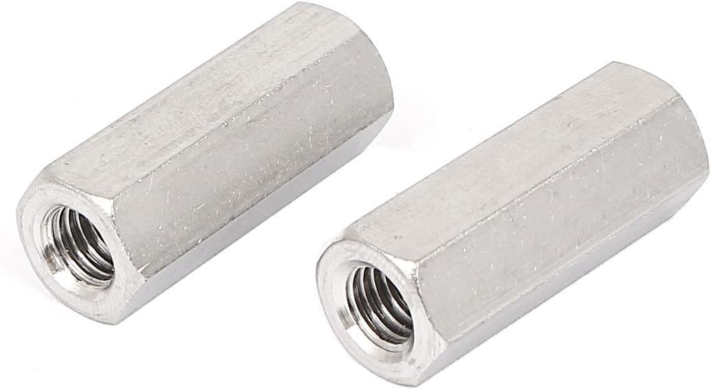 M8x35mm Threaded Bar Rod Studding Hex Connector Deep Nut 2pcs