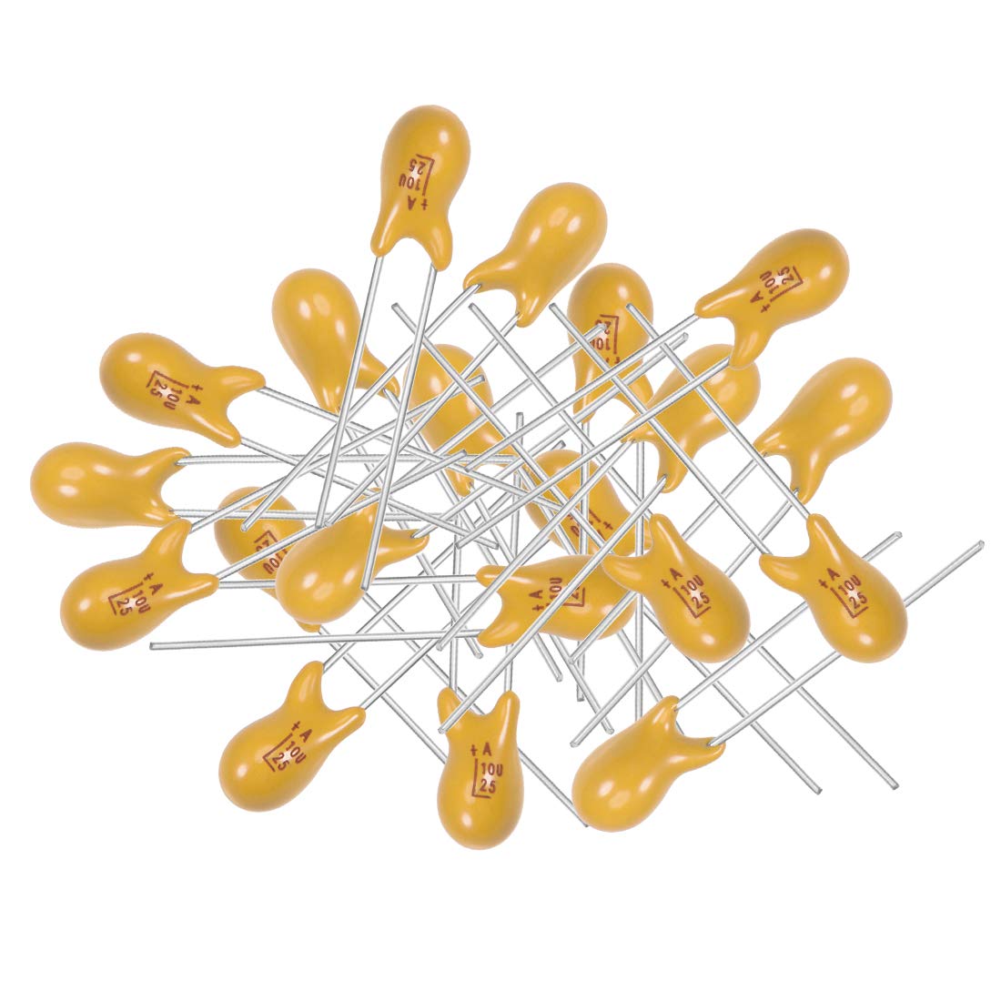 10uF Tantalum Capacitor, 25V 2 Pin Yellow Radial Electrolytic Capacitor Dipped Tantalum Bead Capacitors 20pcs