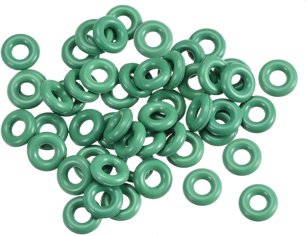 Fluorine Rubber O-Rings, 7mm OD 3.2mm ID 1.9mm Width FKM Seal Gasket for Machinery Plumbing, Green, Pack of 50