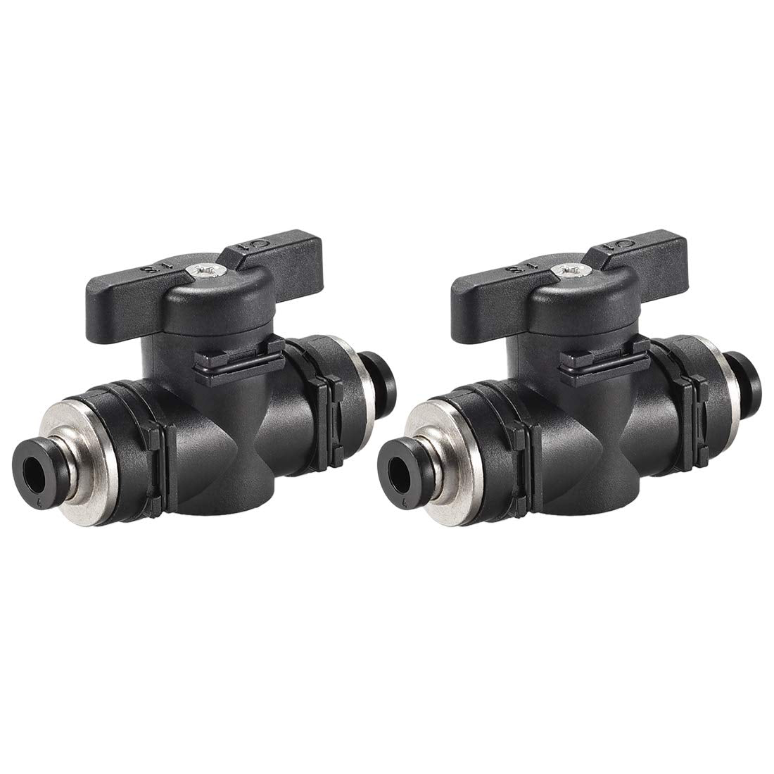 Pneumatic Ball Valve, Push to Connect, 4mm Inner Diameter, for Air Flow Control, Plastic Zinc Alloy Black 2Pcs