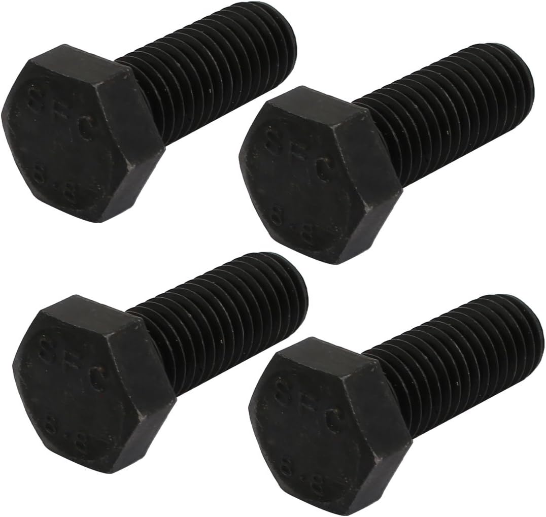 8.8 Grade M12x30mm Full Threaded Left Hand Thread Hex Head Bolt Black 4pcs