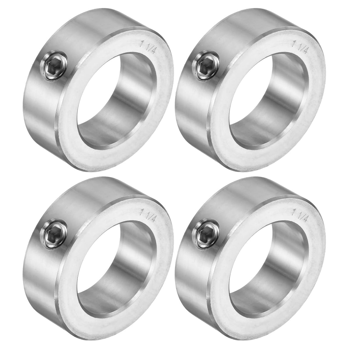 4pcs Set Screw Collars 1-1/4" Bore 304 Stainless Steel Shaft Collars, 2" OD, 11/16" Width Axle Collar Clamp for Linear Rod Shaft Guide