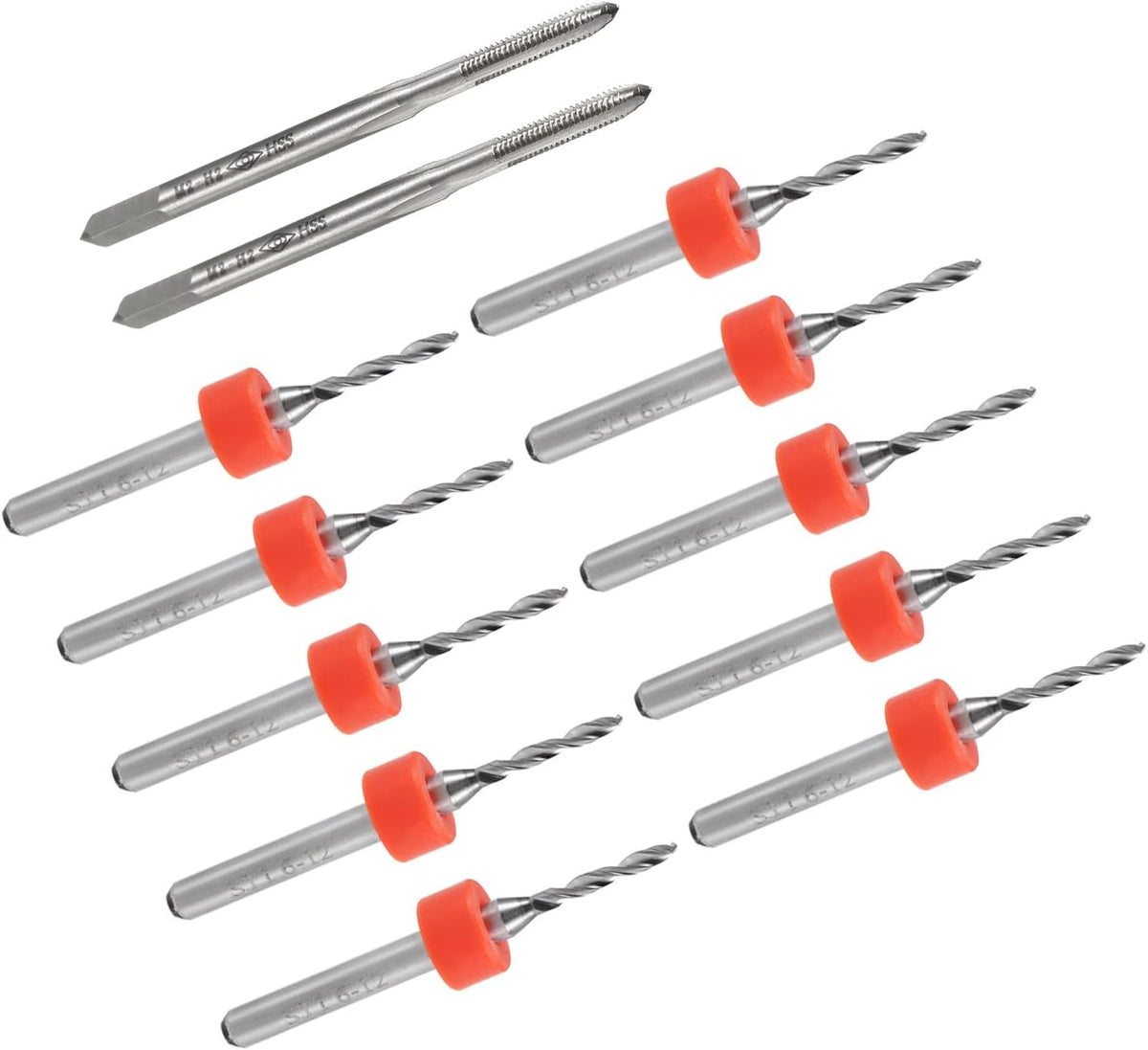 Metric Machine Tap and Drill Bits Set,M2 H2 Uncoated 3 Straight Flutes Thread Tapping DIY Tool 1.6mm Tungsten Carbide CNC Engraving Print Circuit Board PCB Drilling Bit 12pcs