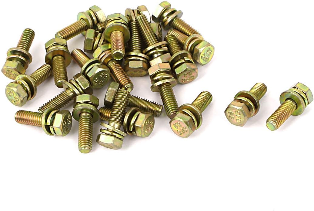 M6x20mm 8.8 Grade Yellow Zinc Plated Hex Head Bolt 25pcs w Washer