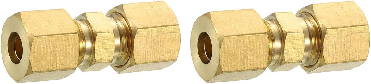 2Pcs Brass Compression Tube Fittings, 6.35mm Tube OD Connector, NPT Thread Compression Union Connectors & Compression Sleeves Ferrules, Brass Straight Coupling Adapter