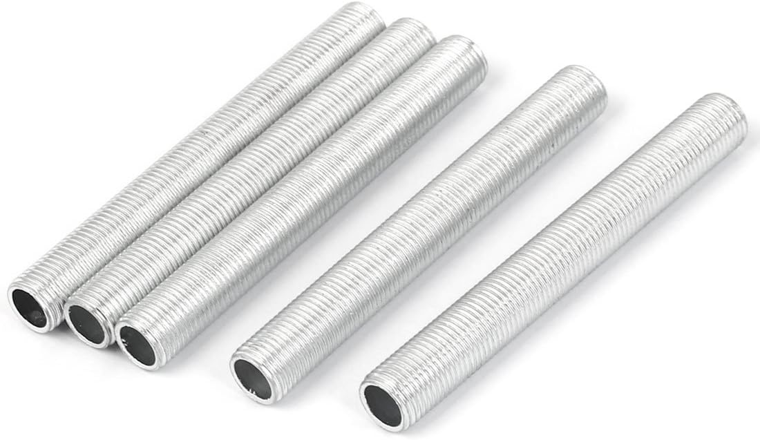 Lamp Pipe Nipple, M10 Thread 80mm Length Hollow Lamps Repair Part Hardware for Lamp Lights, Zinc Alloy Silver Tone, Pack of 5