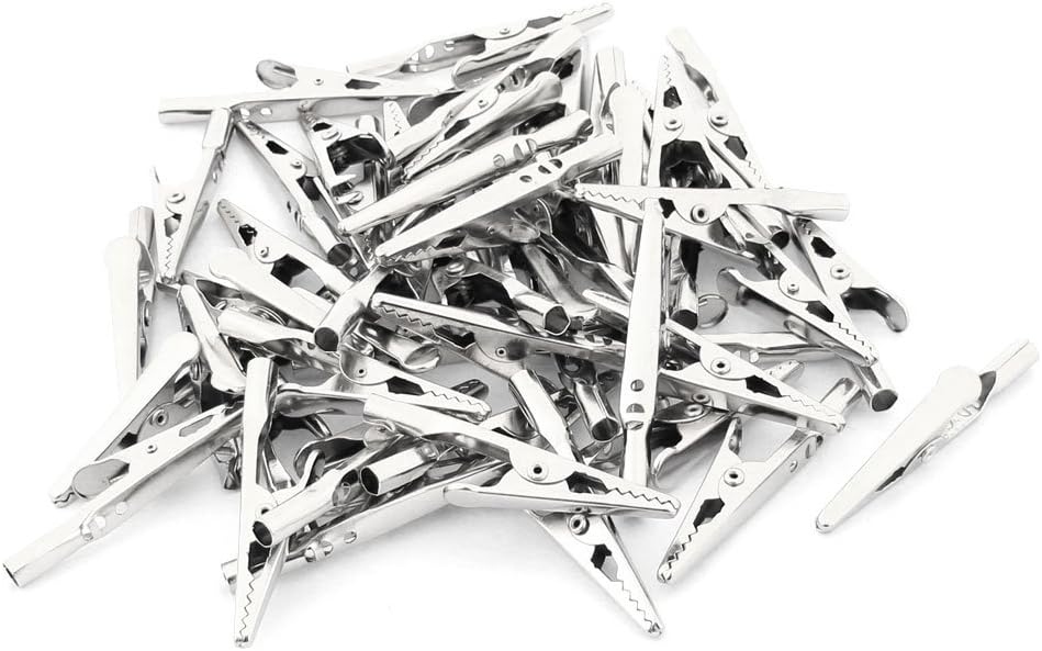 50 Pcs Electric Test Crocodile Alligator Clips Clamps Silver Tone