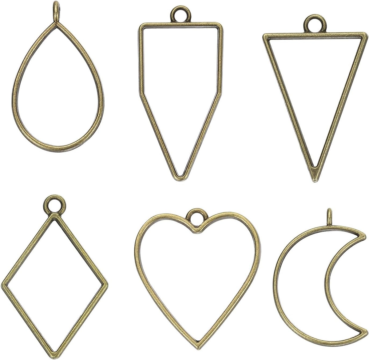 LinkMejor 30Pcs Alloy Open Bezel Pendants, Hollow Frame Pendant Geometric Open Back Frame Pendant for Resin Jewelry Making Earrings Necklace Bracelet DIY, 3 Color Mixed