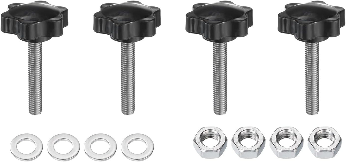 4pcs Star Clamping Knobs with Nuts Washers, M8 x 45mm Metric 304 Stainless Steel Male Thread 38mm 6-Star Plastic Head, Threaded Stud Hand Knobs Handles Thumb Screws, Black