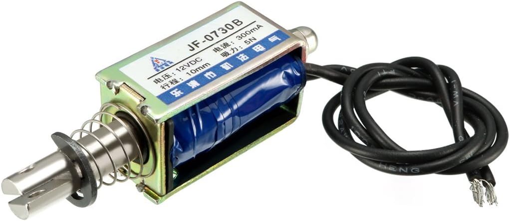 DC 12V 5N 10mm Stroke Pull Push Type Solenoid Electromagnet Open Frame Type Linear Motion 6mm Stroke Push Bar Dia JF-0730B