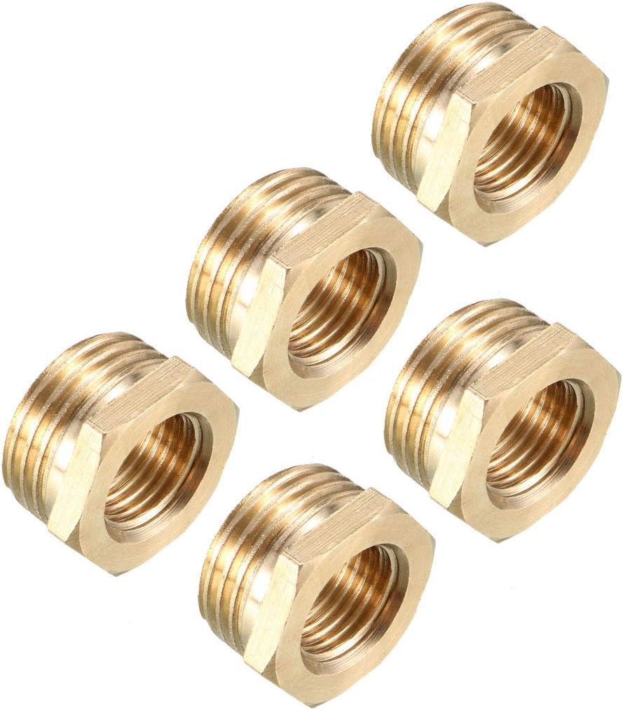 Brass Threaded Pipe Fitting 1/2 BSP Male X 1/4 PT Female Hex Bushing Adapter 5pcs