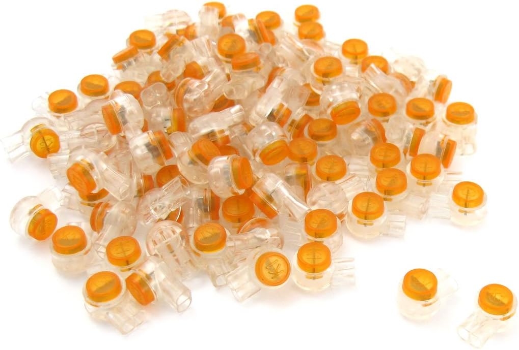 100 x Air Tight Orange Clear Button Cable UY Butt Splice Connectors