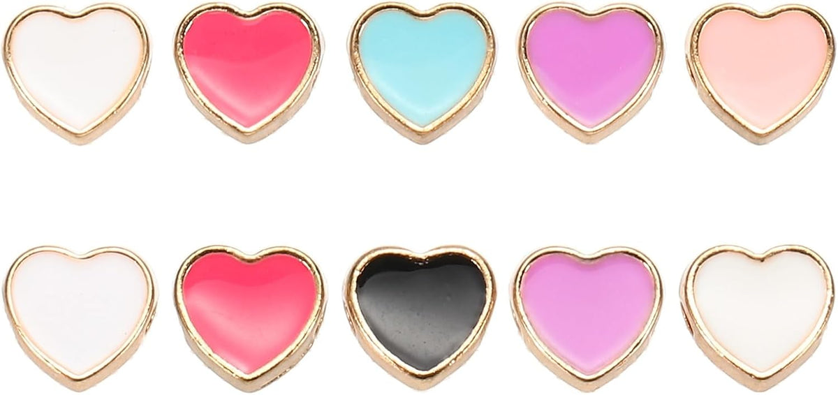 10Pcs Heart Enamel Beads, Small Heart Shape Beads Gold Plated Metal Loose Spacer Charm for Keychain Necklaces Earrings Jewelry Making Crafts, Mixed Colors
