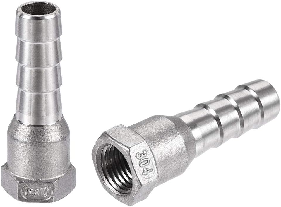 304 Stainless Steel Hose Barb Fitting Coupler, 12mm Barb x G1/4 Female Thread Pipe Adapter