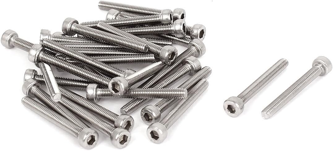 0.5mm Pitch M3x25mm Stainless Steel Hex Socket Head Cap Screws 30 Pcs