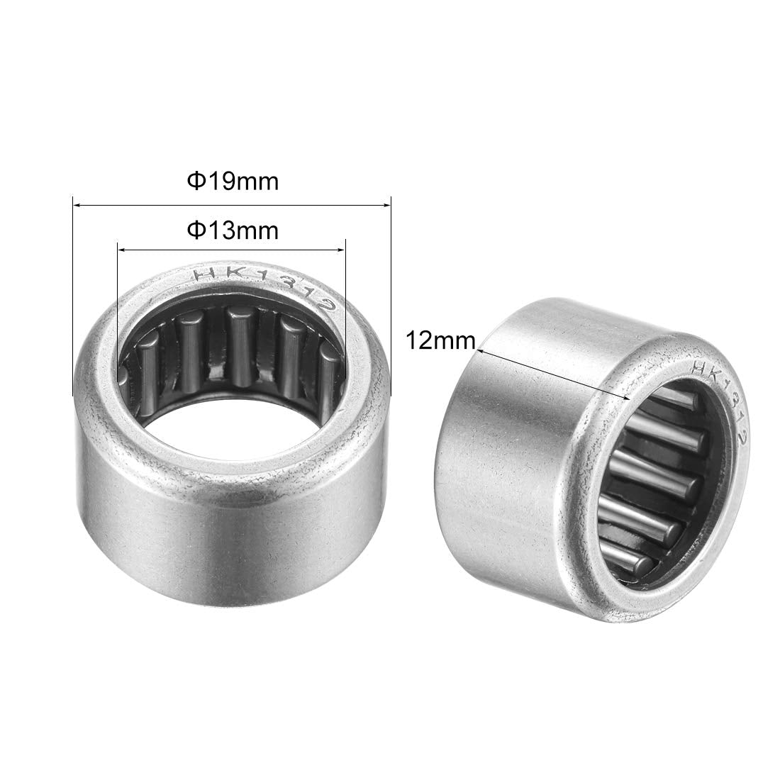 HK1312 Needle Roller Bearings 13mm Bore 19mm OD 12mm Width Chrome Steel Open End 2pcs