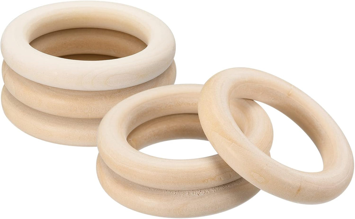 6Pcs 90mm(3.5-inch) Natural Wood Rings, 15mm Thick Smooth Unfinished Wooden Circles for DIY Crafting, Knitting, Macrame, Pendant