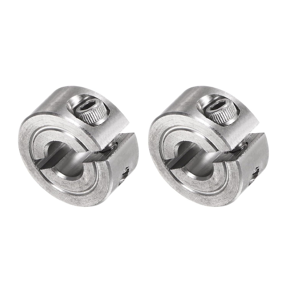 2pcs Single Split Clamp-On Shaft Collar 1/4" Bore One-Piece Clamping Collar, 11/16" OD, 5/16" Width, 304 Stainless Steel Axle Collar Clamp, Set Screw Style