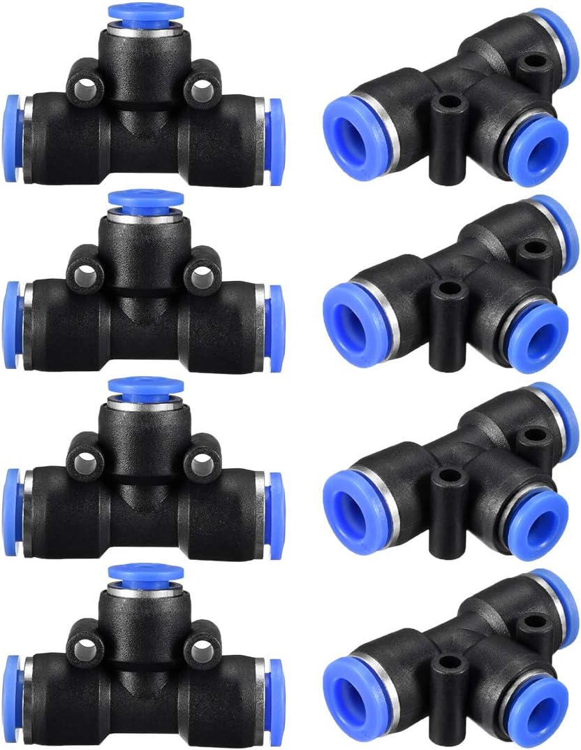 Plastic Tee Push To Connect Tube Fittings 5/16" to 5/32" OD Push Lock Blue(8-6mm) 8pcs