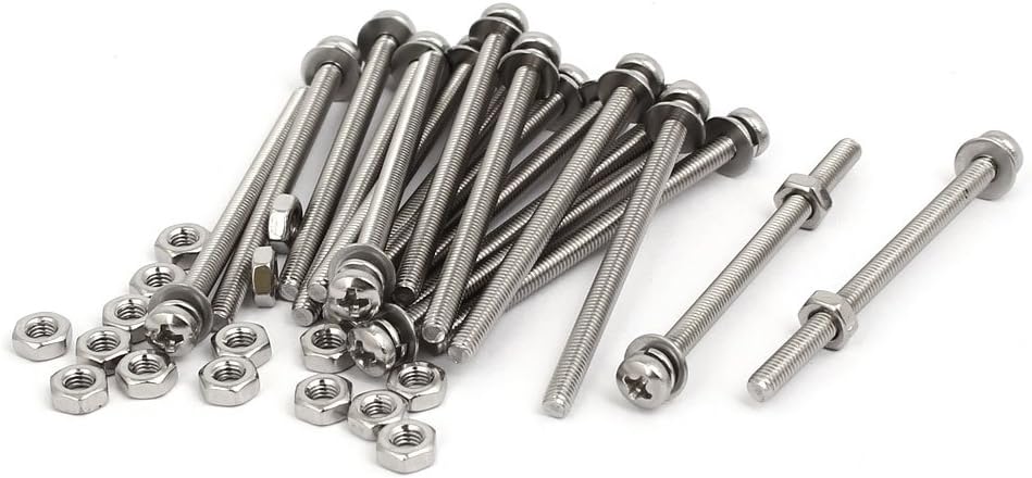 M3x45mm 304 Stainless Steel Phillips Pan Head Bolt Screw Nut w Washer 18 Sets