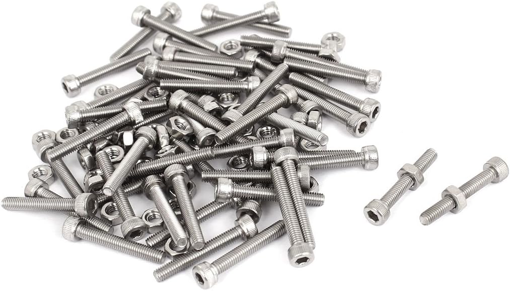 M3x20mm Hex Socket Head Knurled Cap Screws Bolts Nuts Set 50Pcs