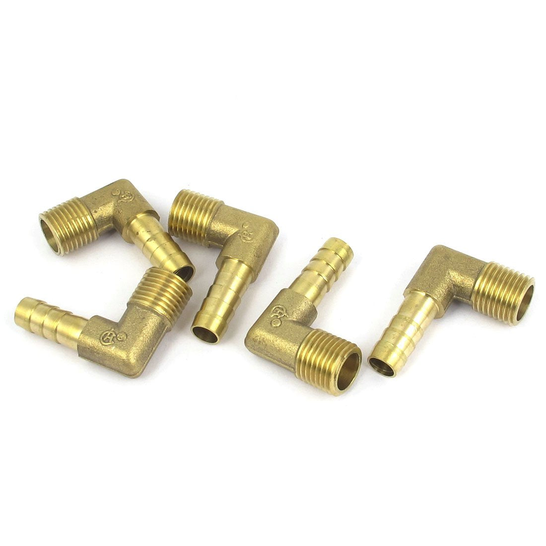 a15100900ux0180 1/4BSP Thread 8 mm Tube Diameter 90 Degree Brass Hose Barb Coupler, 5 Piece, Metal, 0.31"