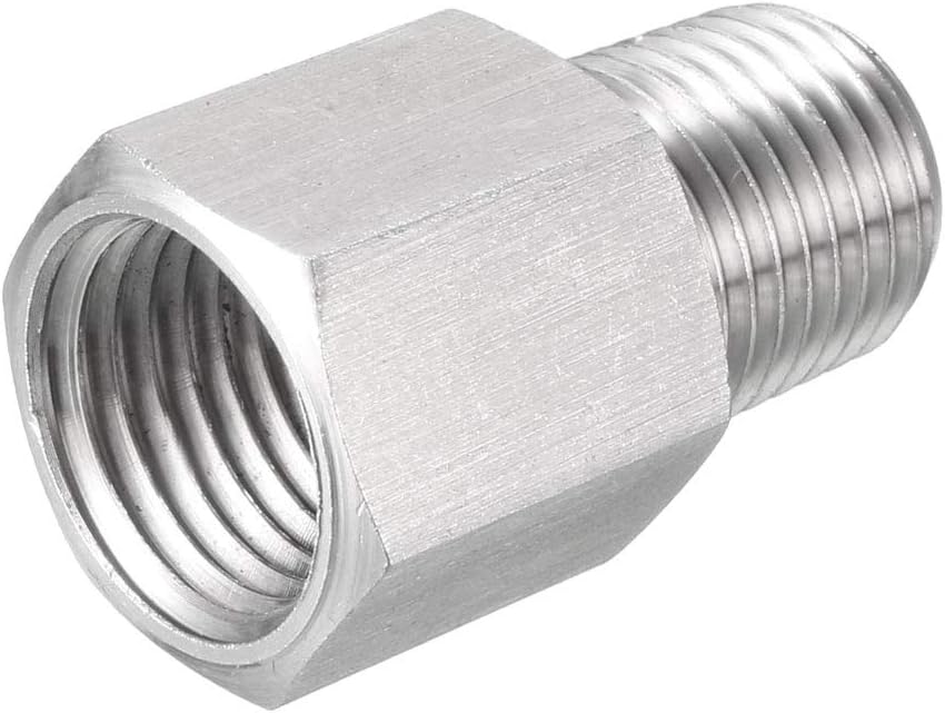 Pipe Fitting Reducer Adapter 1/4 PT Male to M14X1.5 Female, Stainless Steel for Water Oil Air Pressure Gauge